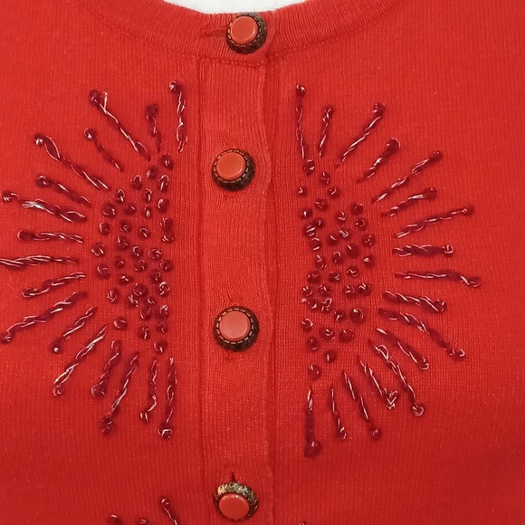 Anthropologie HWR Monogram Womens Sz S Red Beaded Cardigan Sweater Christmas‎ - Picture 5 of 11